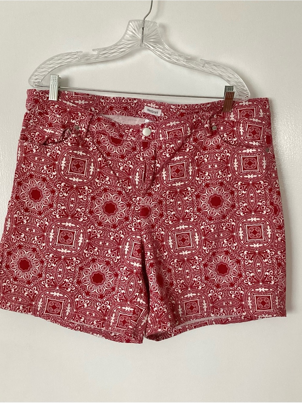 Women’s Size 14W Westport Red Paisley Print Cotton Blend Shorts